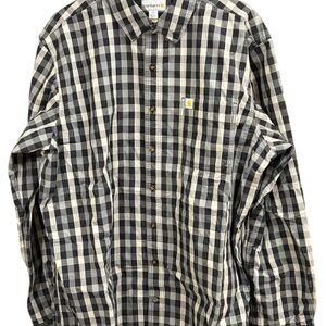 Carhartt Men's Plaid Button Down Shirt - Black and Gray 2 XL Tall
